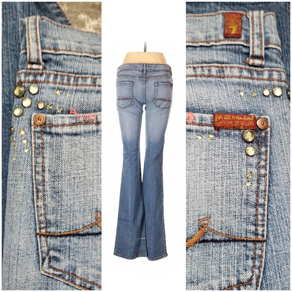 74AM green jeweled flare bottom Jeans